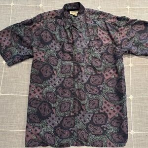 Bogari 100% Silk Button Up Shirt Mens Medium Short Sleeve Vintage Abstract